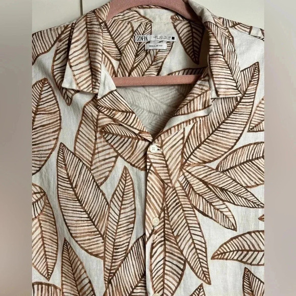 ZARA Linen Short-Sleeve Button Shirt, Floral Resortwear, Vacation, Beach, Hawaii - Picture 6 of 8